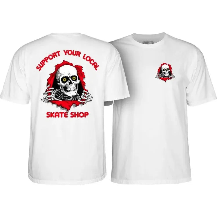 Powell Peralta Ripper Support Your Local Skate Shop White T-Shirt Medi –  The Groove Skate Shop